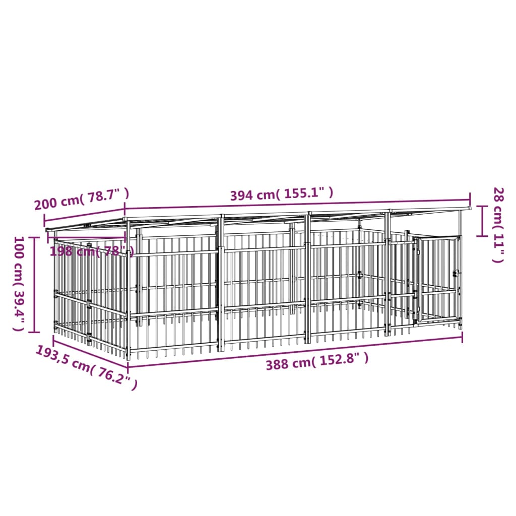 Hondenkennel met dak 7,51 m² staal