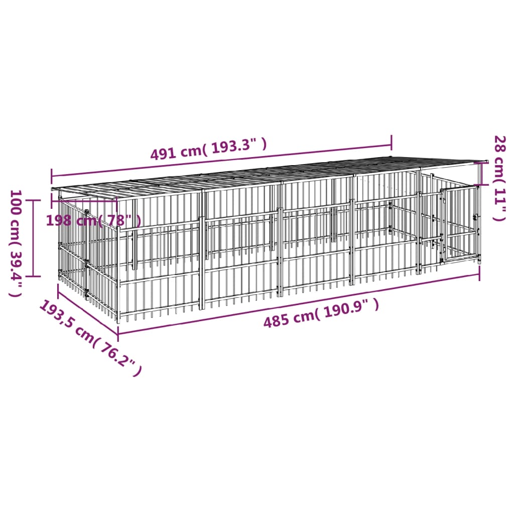 Hondenkennel met dak 9,38 m² staal