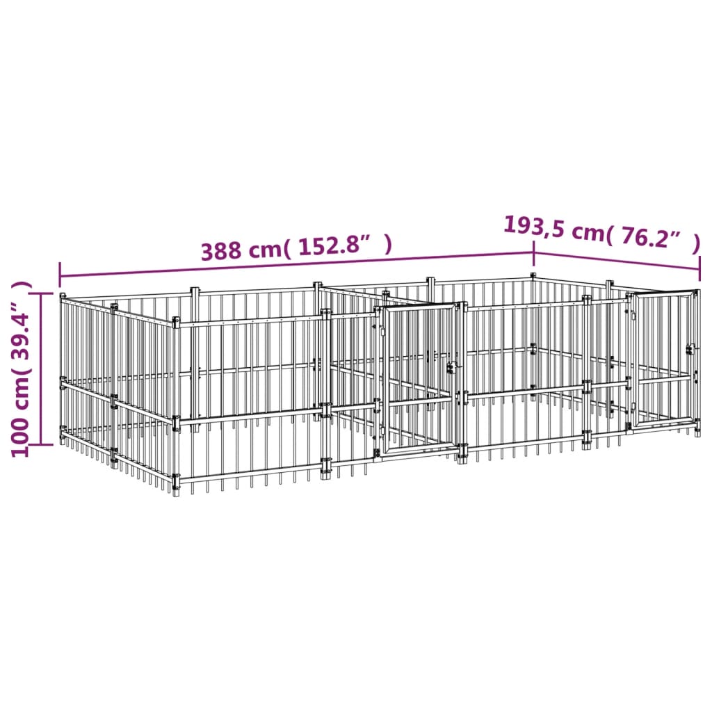 Hondenkennel voor buiten 7,51 m² staal