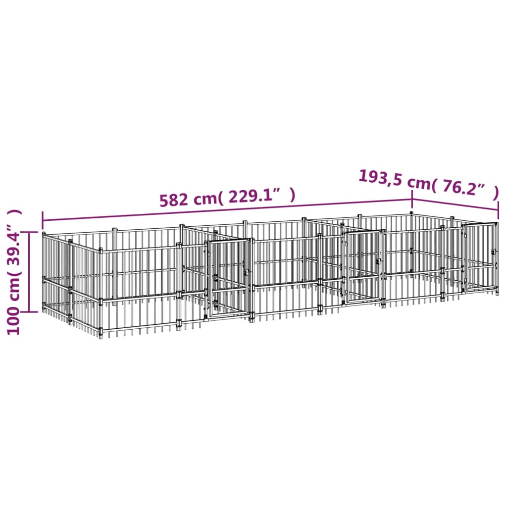 Hondenkennel voor buiten 11,26 m² staal