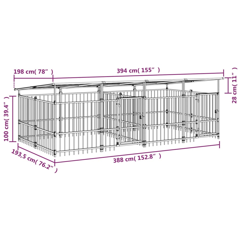 Hondenkennel met dak 7,51 m² staal