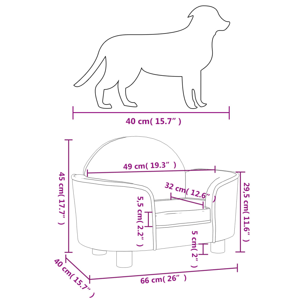 Hondenmand 66x40x45 cm fluweel lichtgrijs