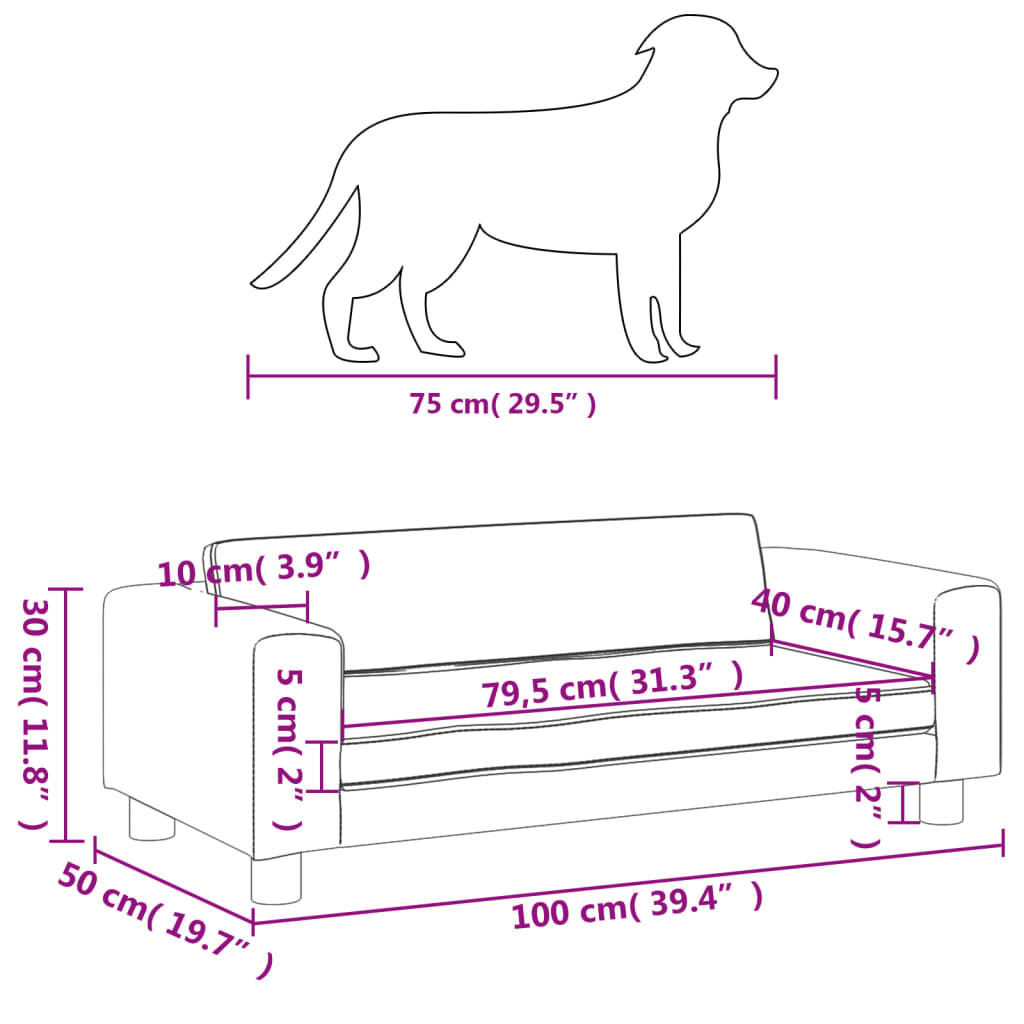 Hondenmand met verlengstuk 100x50x30 cm fluweel bruin