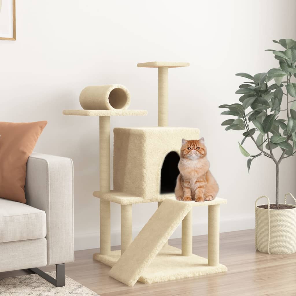 Kattenmeubel met sisal krabpalen 110,5 cm crèmekleurig