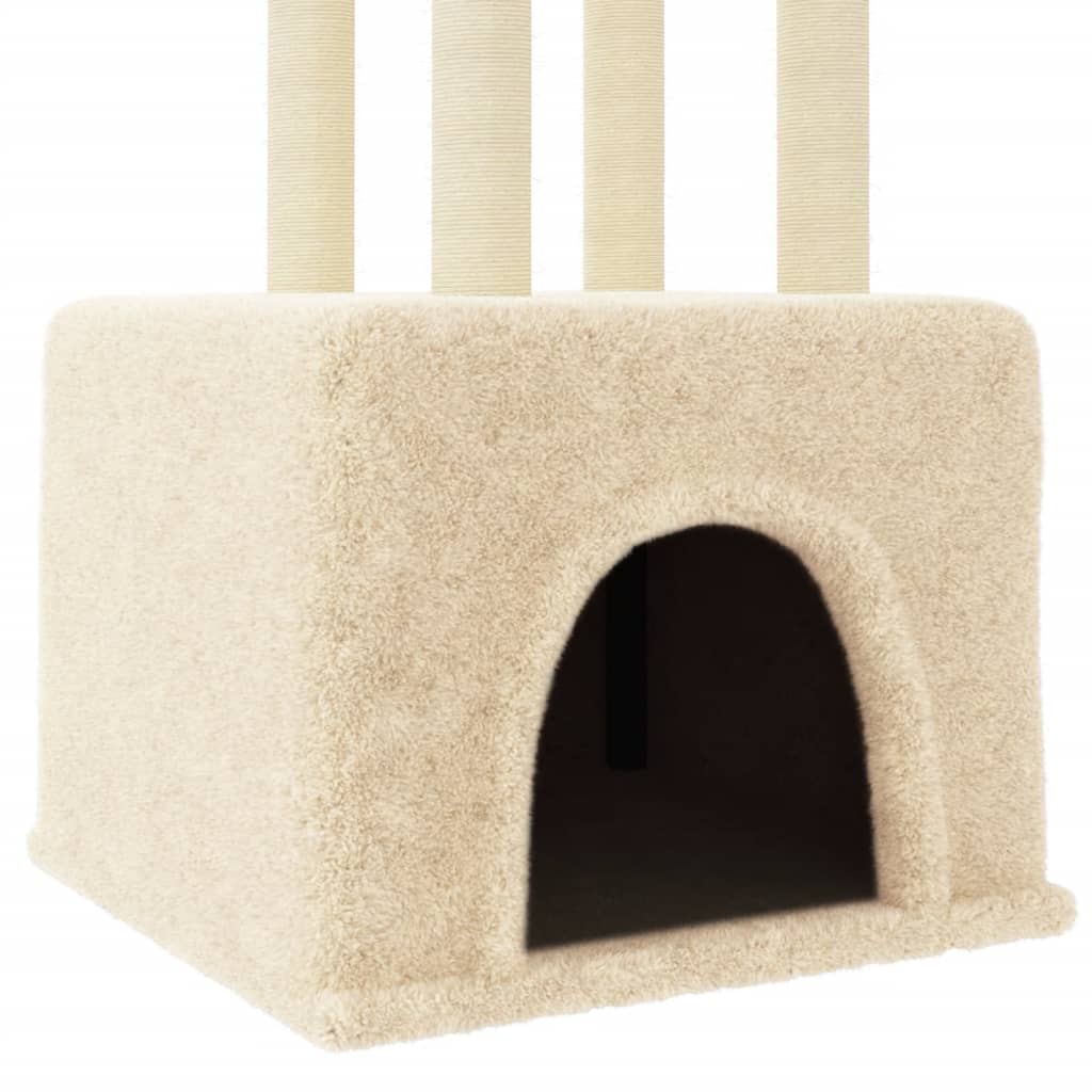 Kattenmeubel met sisal krabpalen 133,5 cm crèmekleurig