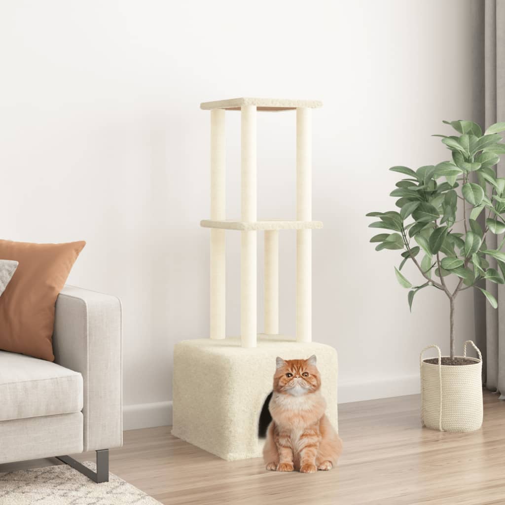 Kattenmeubel met sisal krabpalen 133,5 cm crèmekleurig