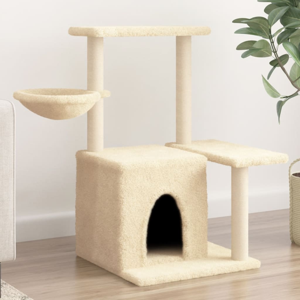 Kattenmeubel met sisal krabpalen 83 cm crèmekleurig