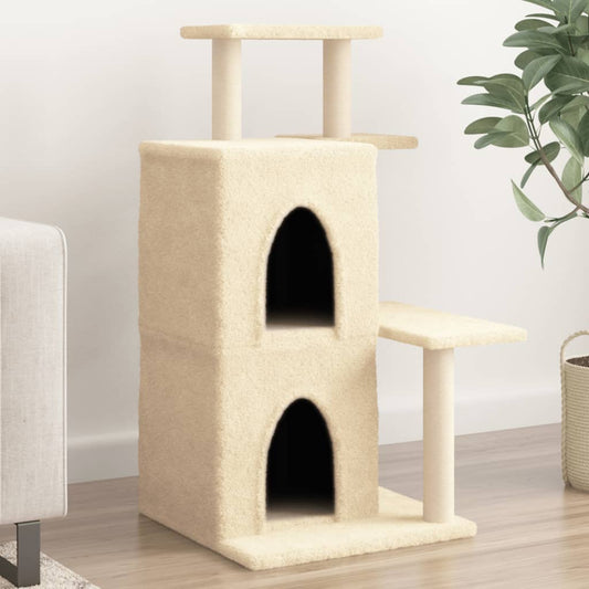 Kattenmeubel met sisal krabpalen 97 cm crèmekleurig