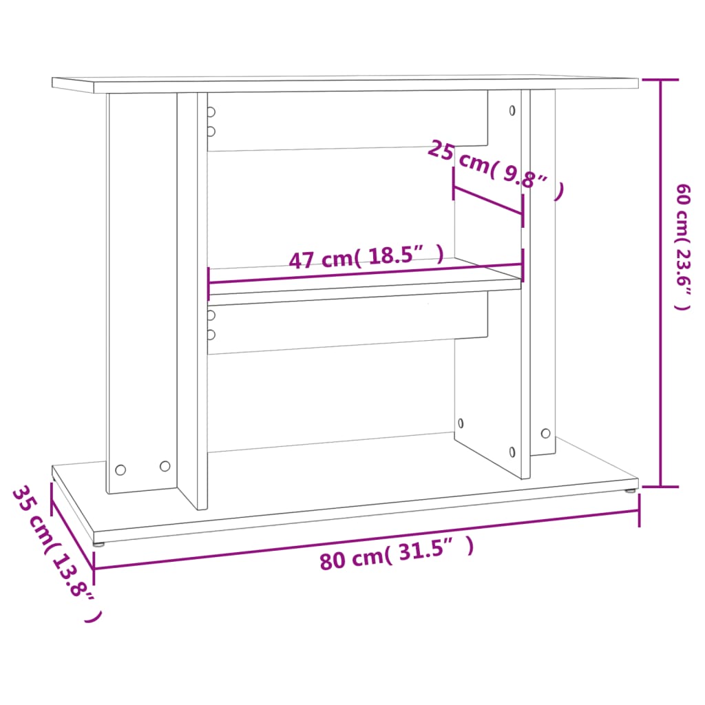 Aquariumstandaard 80x35x60 cm bewerkt hout gerookt eikenkleurig