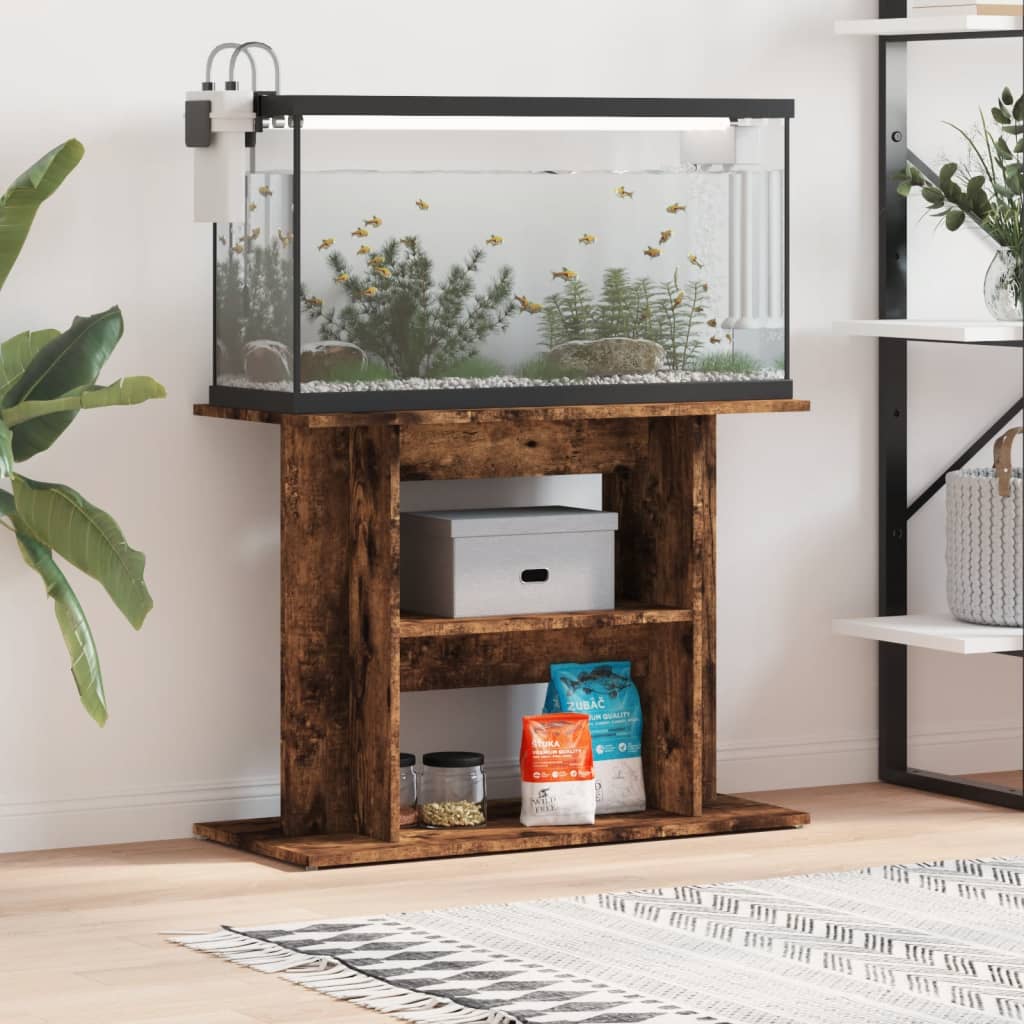 Aquariumstandaard 80x35x60 cm bewerkt hout gerookt eikenkleurig