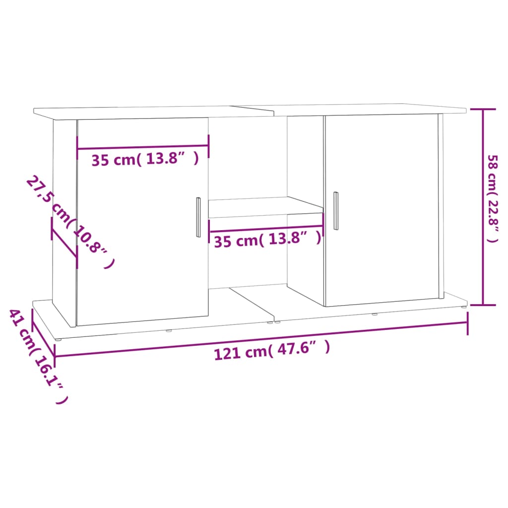 Aquariumstandaard 121x41x58 cm bewerkt hout hoogglans wit