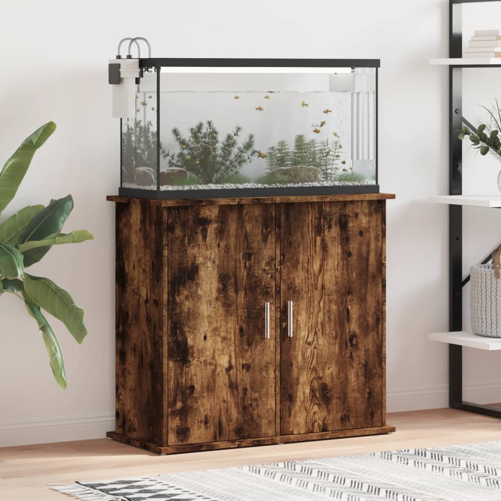 Aquariumstandaard 81x36x73 cm bewerkt hout gerookt eikenkleurig