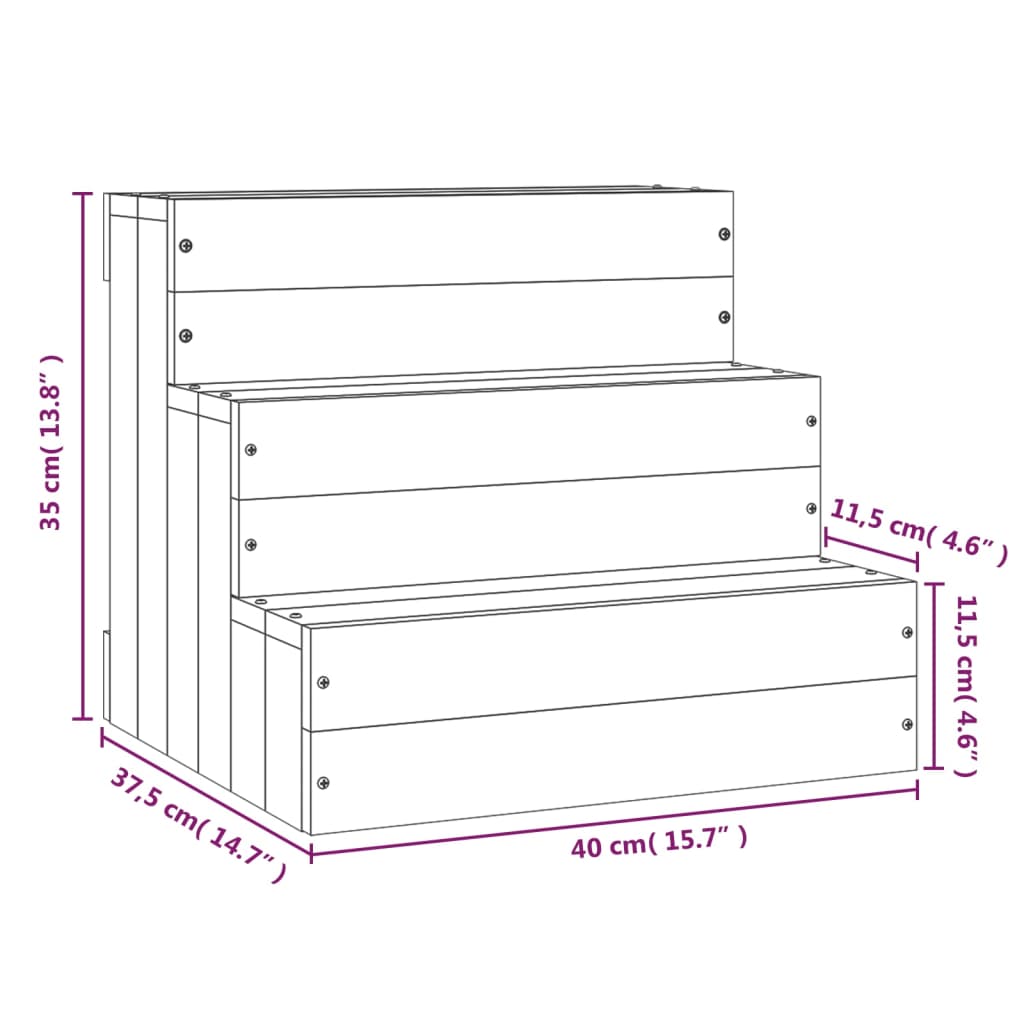 Huisdierentrap 40x37,5x35 cm massief grenenhout grijs