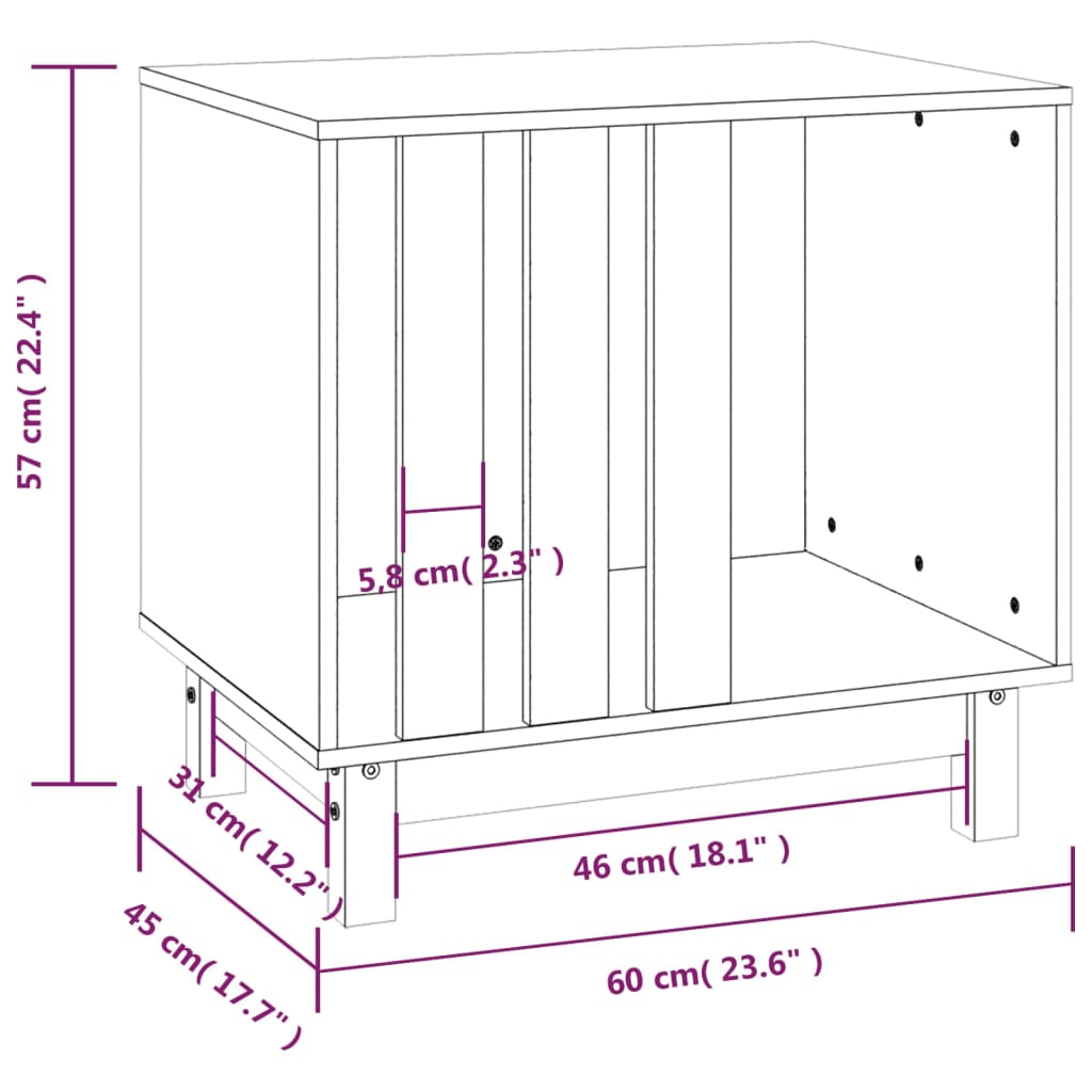 Hondenhok 60x45x57 cm massief grenenhout wit