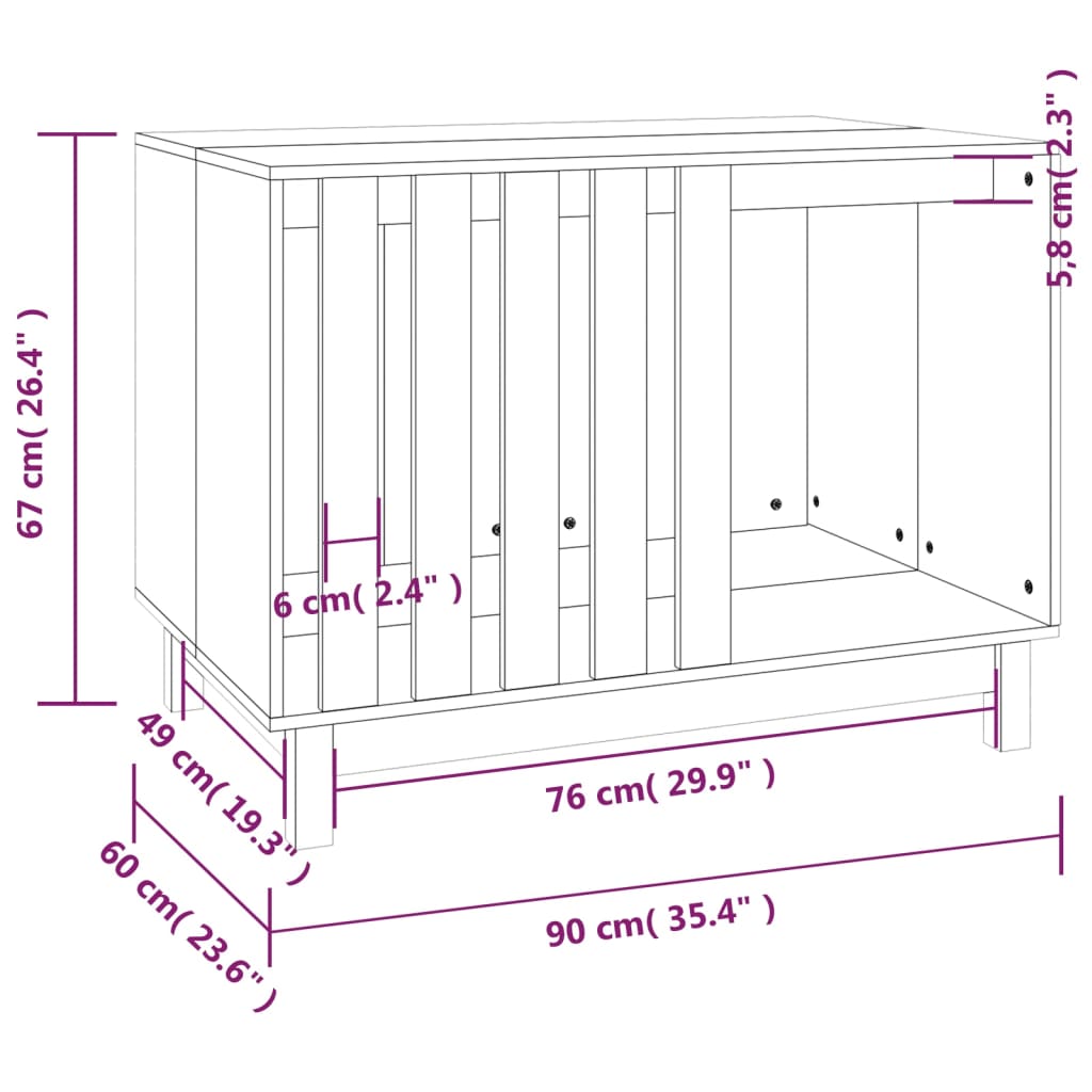 Hondenhok 90x60x67 cm massief grenenhout