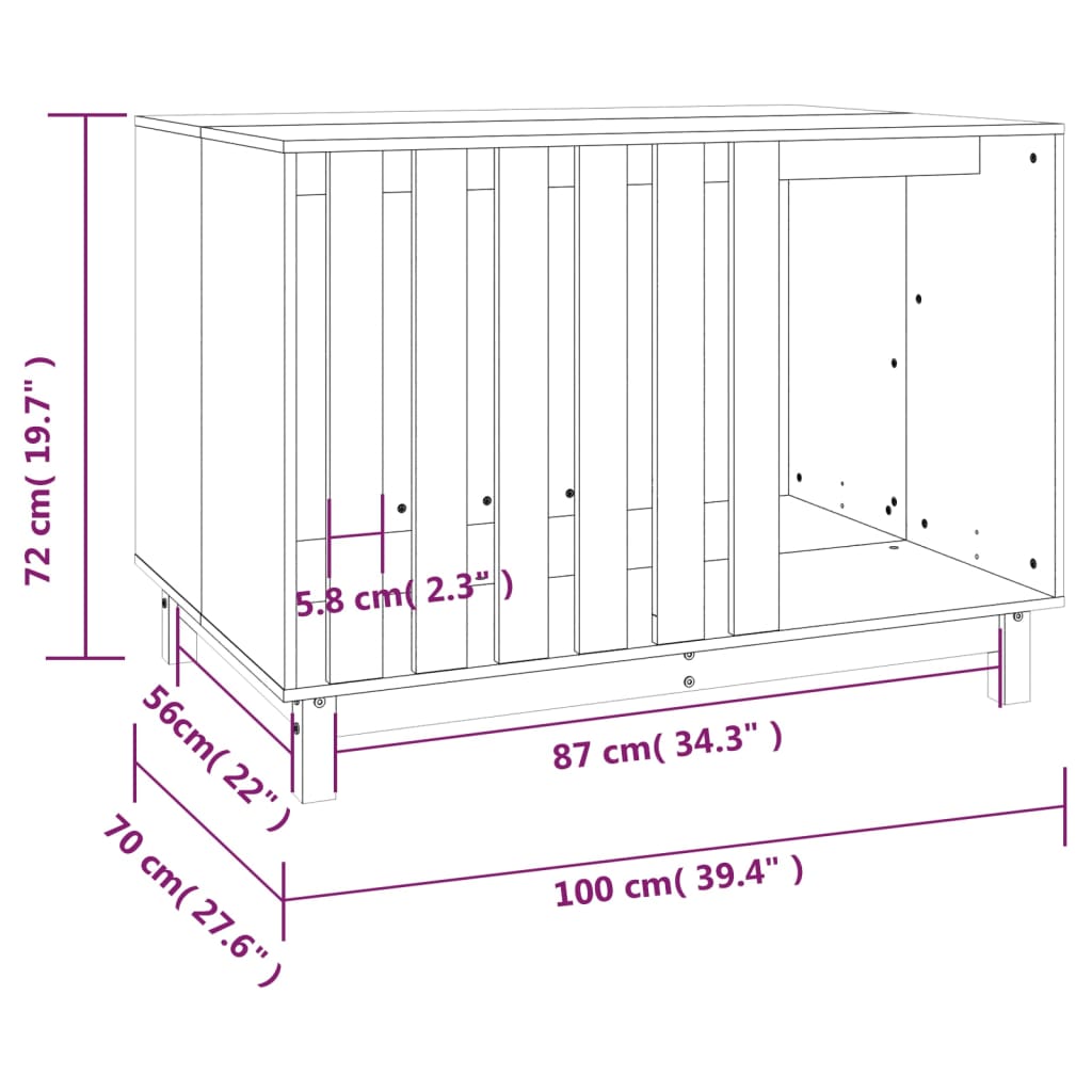 Hondenhok 100x70x72 cm massief grenenhout