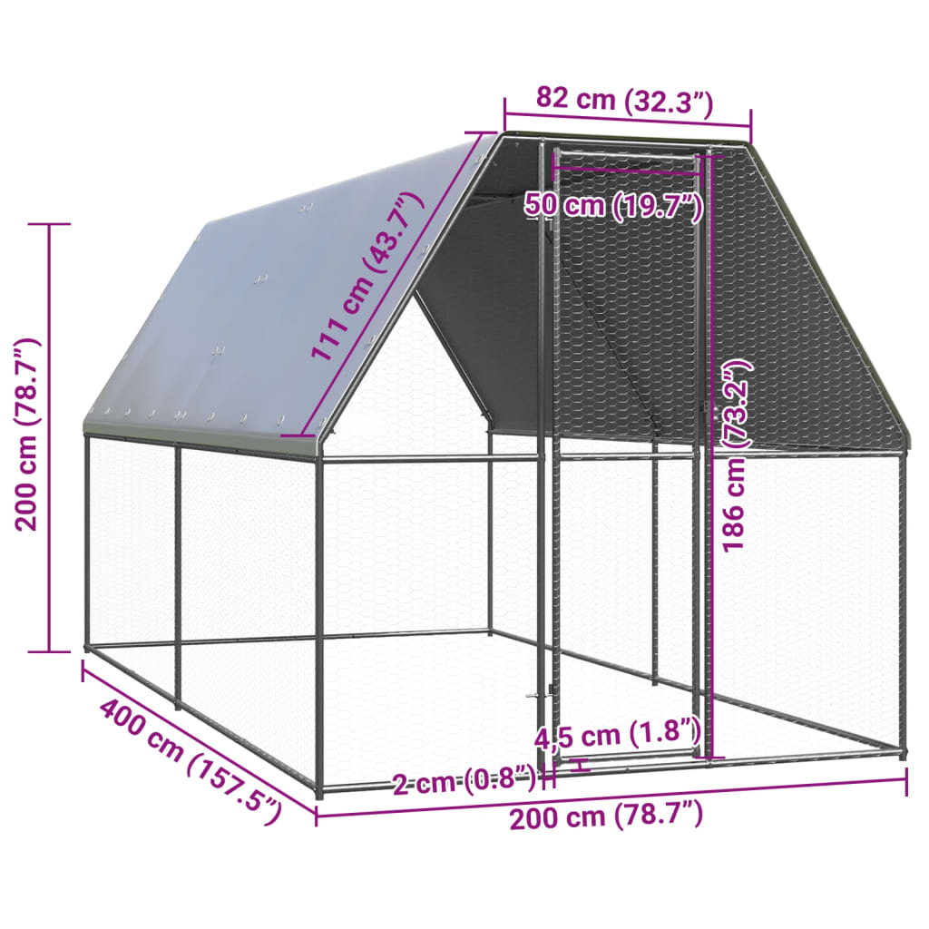 Buitenhok voor kippen 2x4x2 m gegalvaniseerd staal