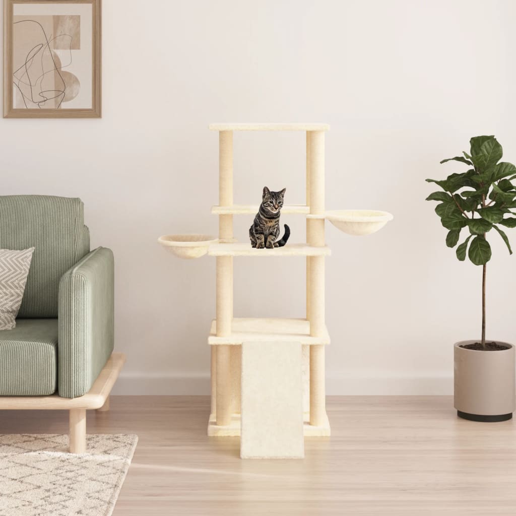 Kattenmeubel met sisal krabpalen 133 cm crèmekleurig