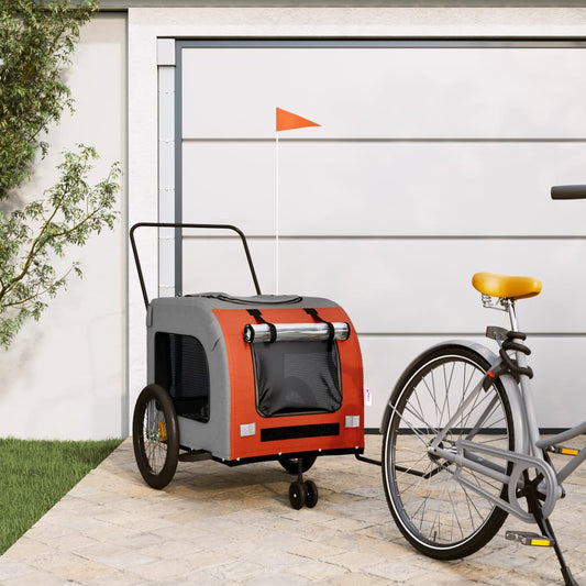 Hondenfietstrailer oxford stof en ijzer oranje en grijs