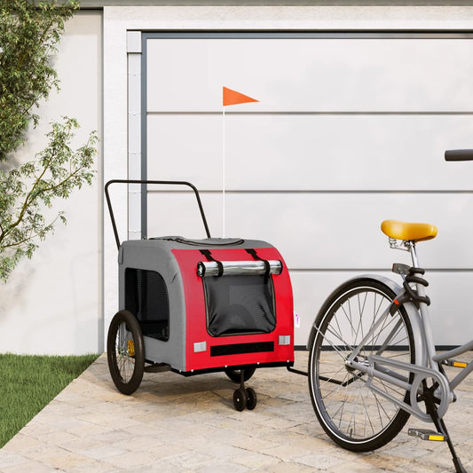 Hondenfietstrailer oxford stof en ijzer rood en grijs