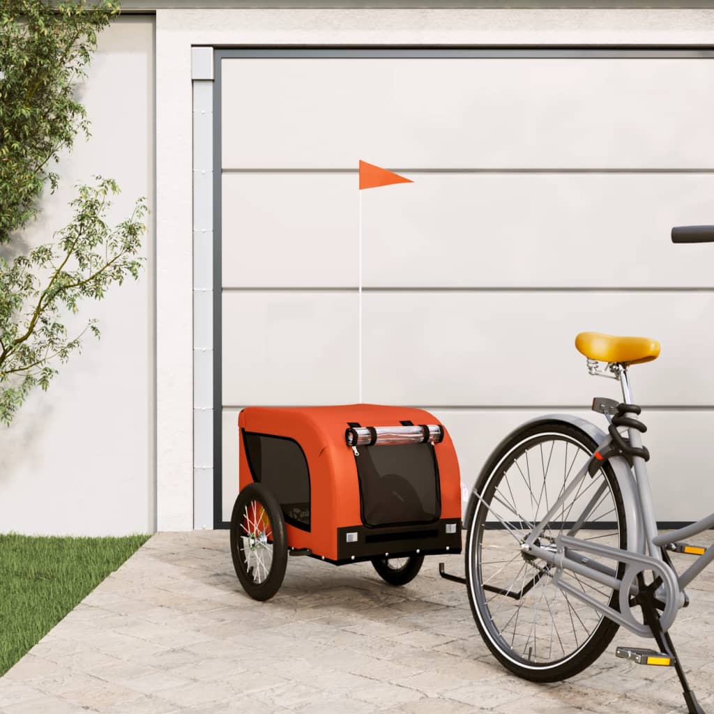 Hondenfietstrailer oxford stof en ijzer oranje en zwart