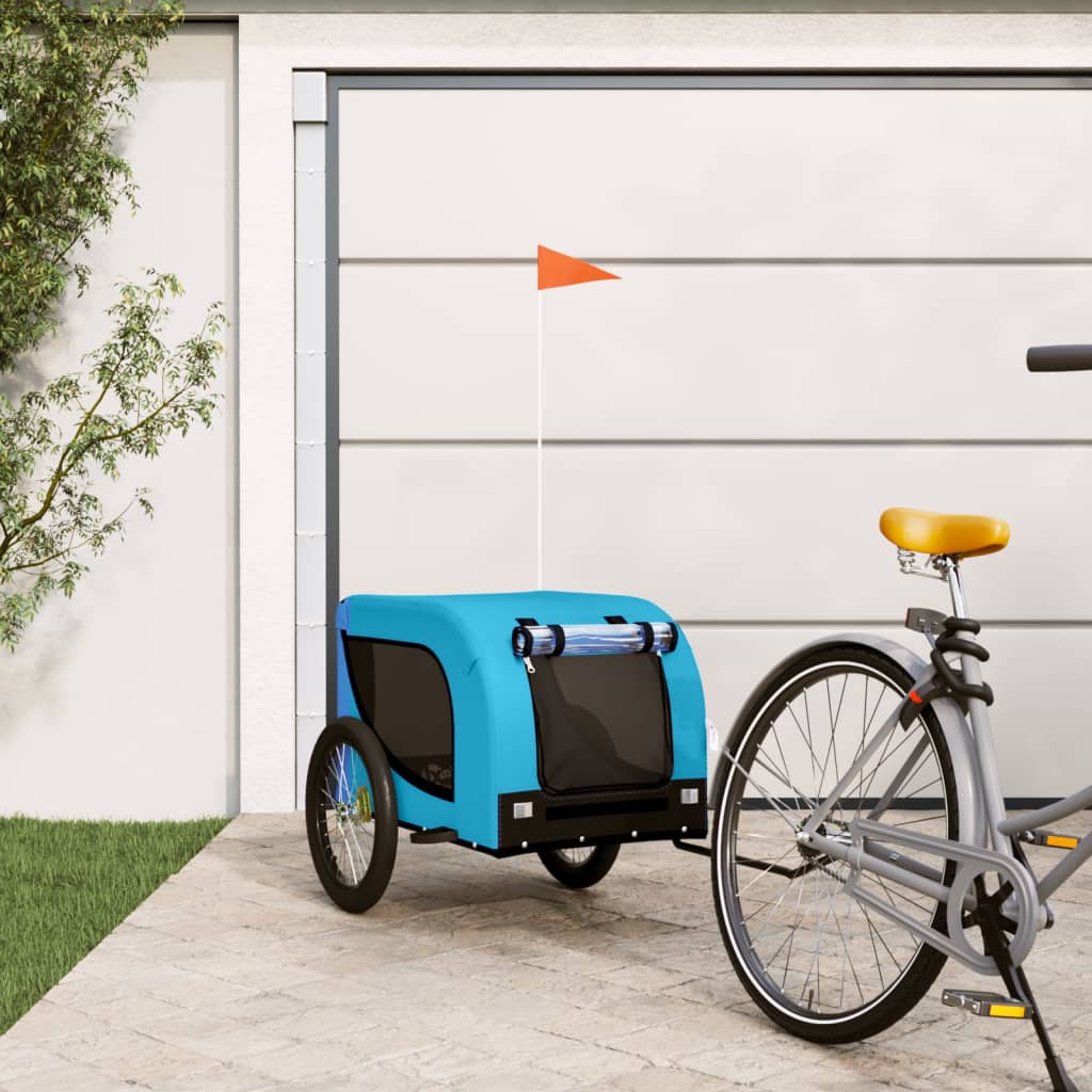 Hondenfietstrailer oxford stof en ijzer blauw en zwart