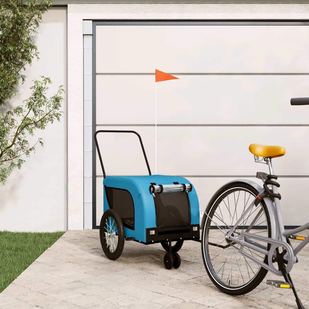 Hondenfietstrailer oxford stof en ijzer blauw en zwart