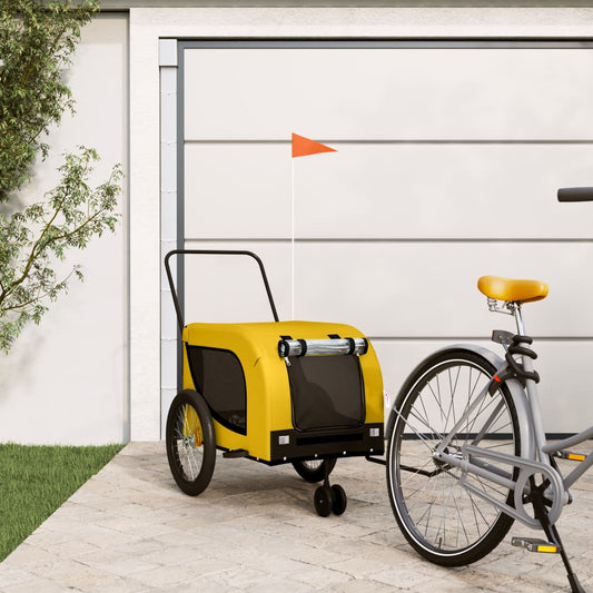 Hondenfietstrailer oxford stof en ijzer geel en zwart