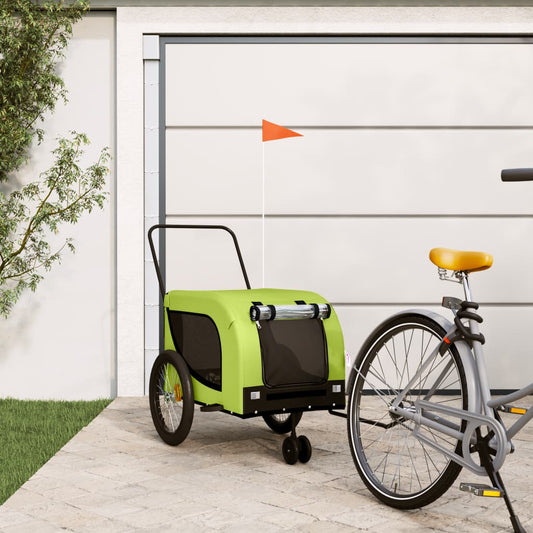 Hondenfietstrailer oxford stof en ijzer groen en zwart