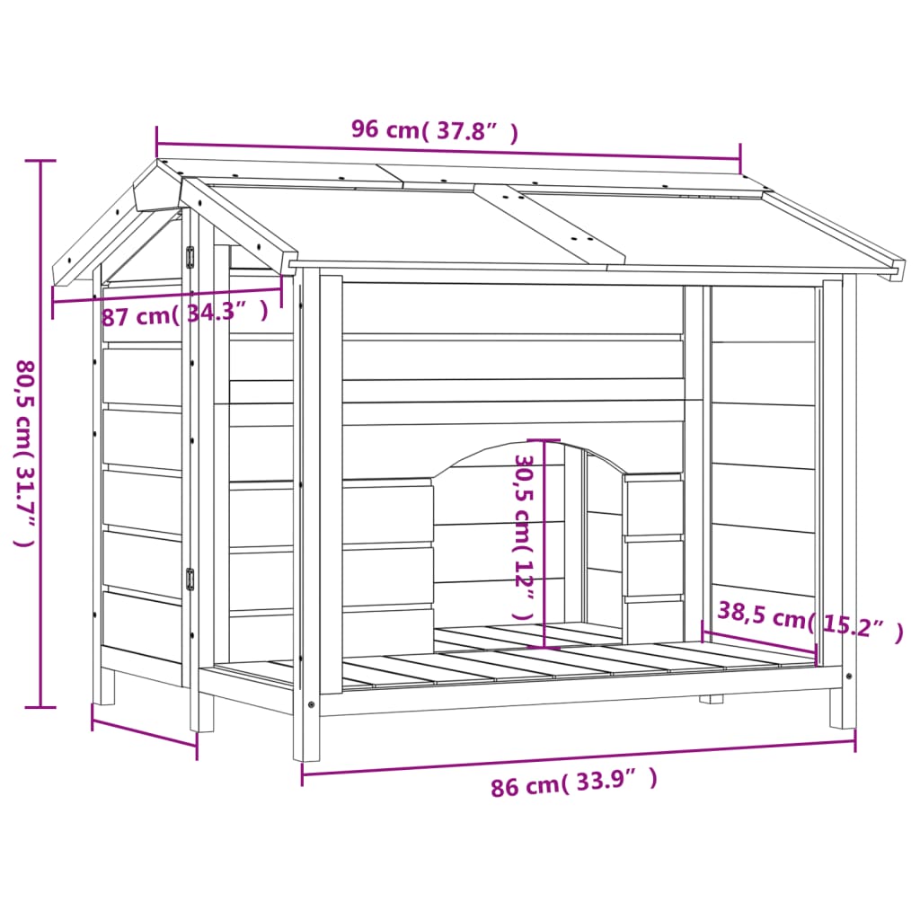 Hondenhok 96x87x80,5 cm massief grenenhout grijs