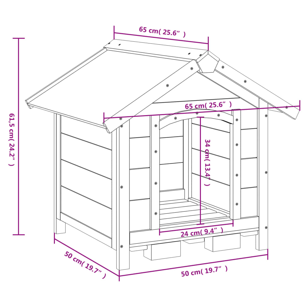 Hondenhok 65x65x61,5 cm massief grenenhout grijs