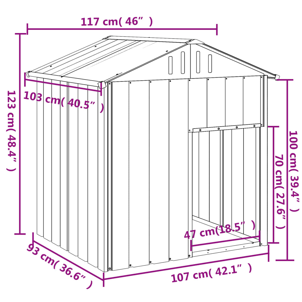 Hondenhok met dak 117x103x123 cm gegalvaniseerd staal antraciet