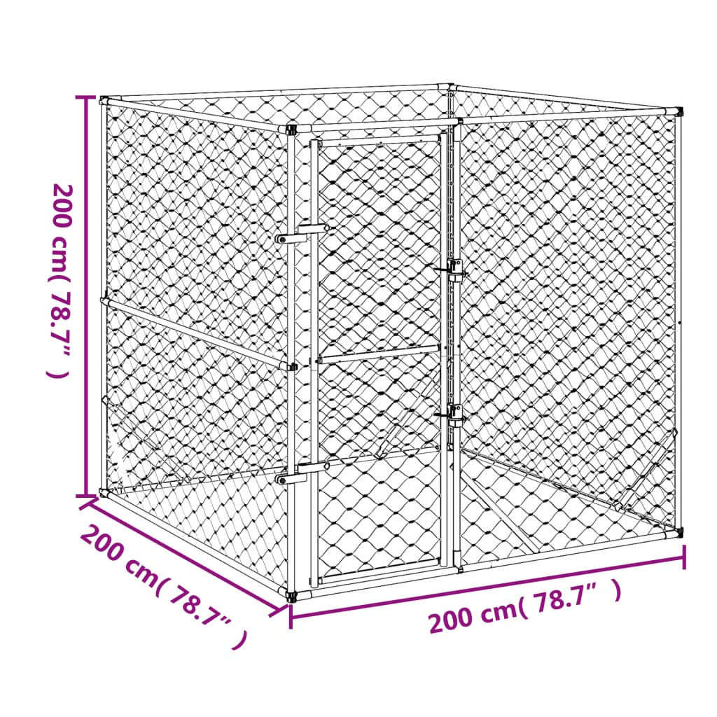 Hondenkennel voor buiten 2x2x2 m gegalvaniseerd staal zilver