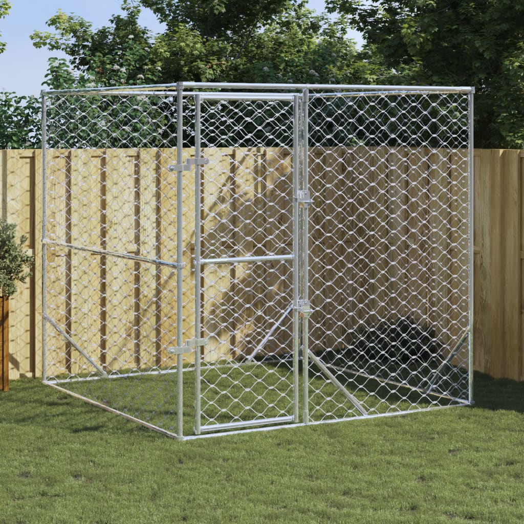 Hondenkennel voor buiten 2x2x2 m gegalvaniseerd staal zilver