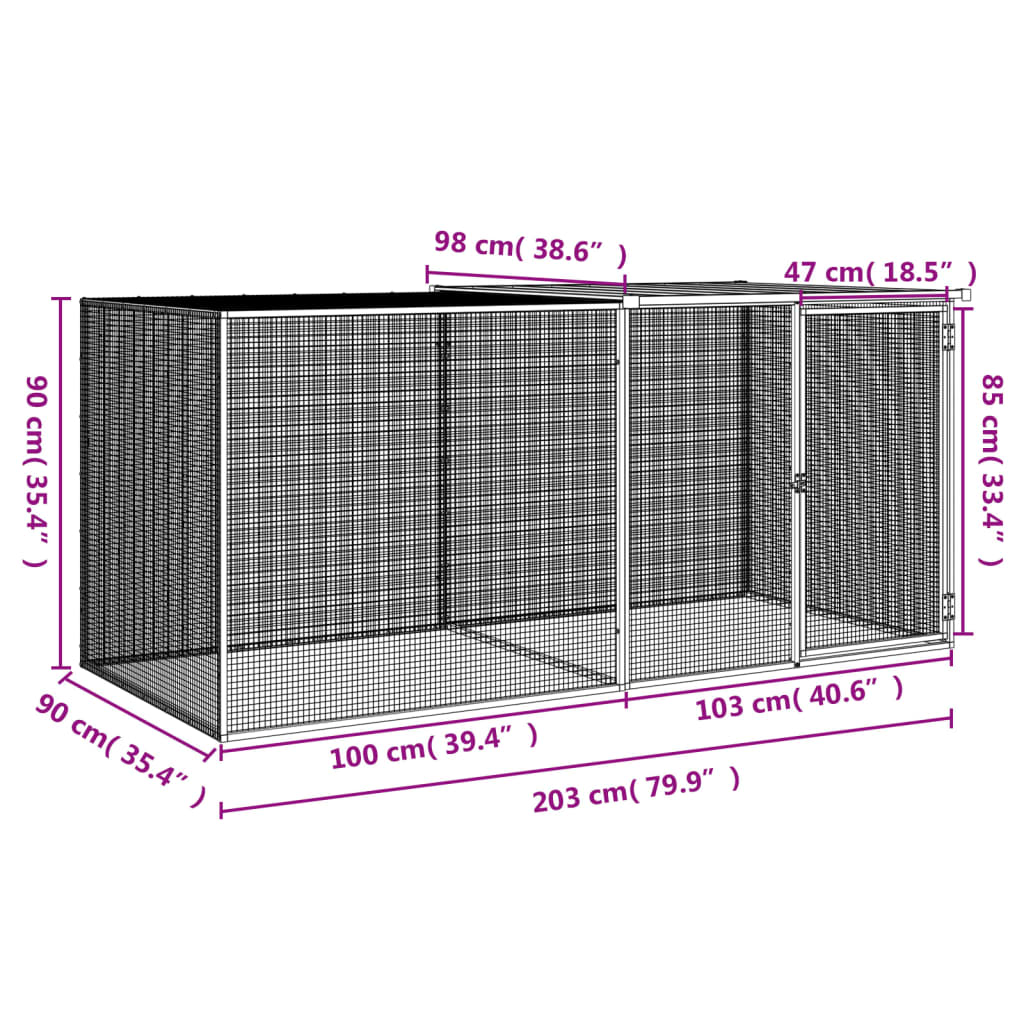 Kippenhok met dak 203x98x90 cm gegalvaniseerd staal antraciet