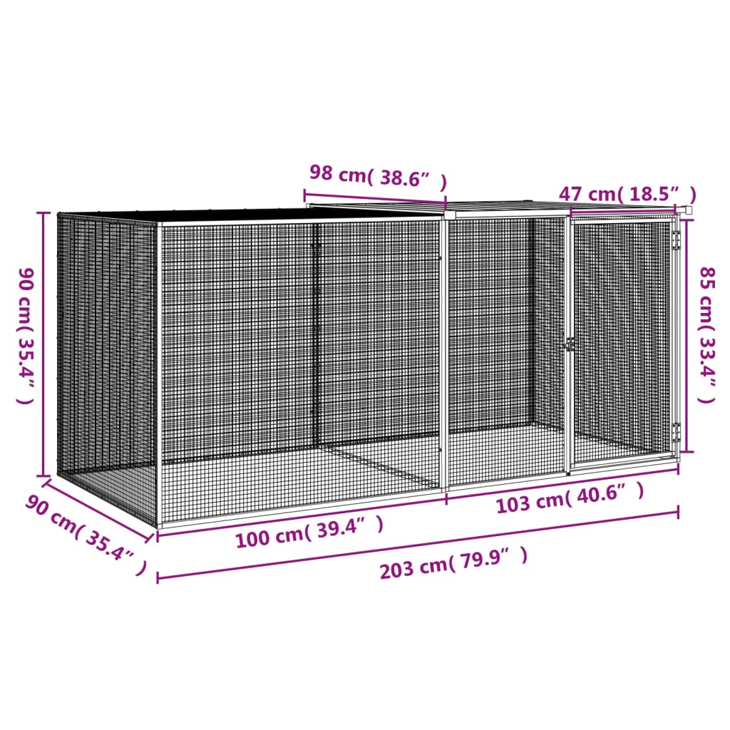 Kippenhok met dak 203x98x90 cm gegalvaniseerd staal lichtgrijs