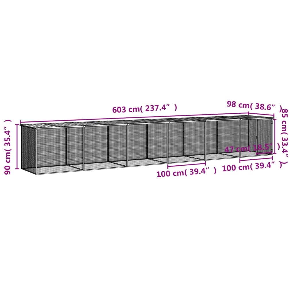 Kippenhok met dak 603x98x90 cm gegalvaniseerd staal antraciet