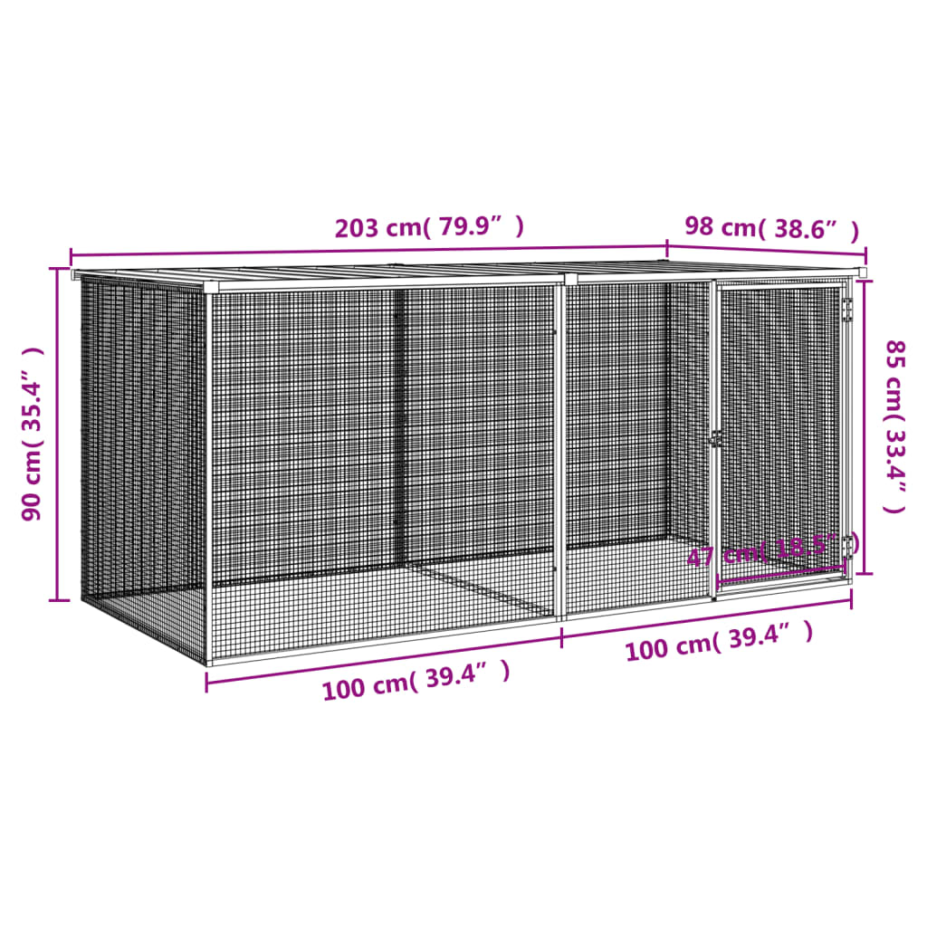 Kippenhok met dak 203x98x90 cm gegalvaniseerd staal lichtgrijs