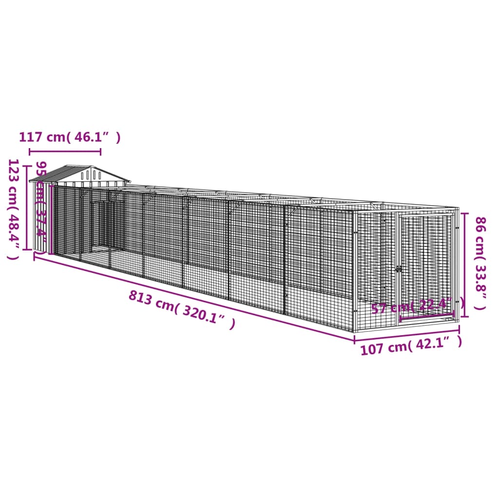 Hondenhok met dak 117x813x123 cm gegalvaniseerd staal antraciet