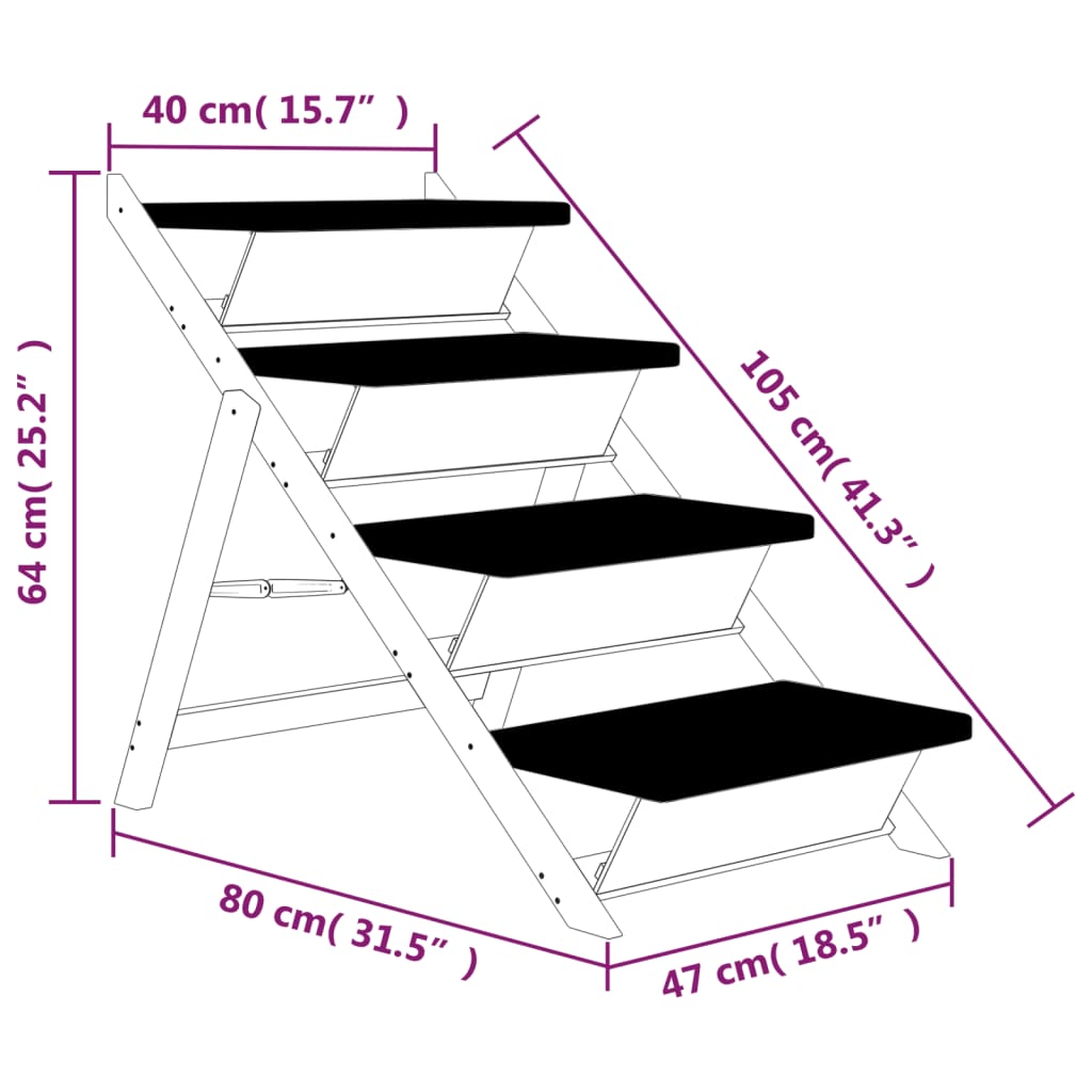 Hondentrap 105x47 cm massief vurenhout grijs