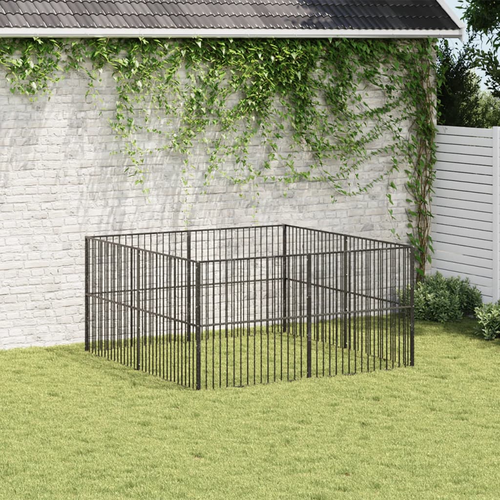 Hondenkennel 8 panelen gepoedercoat staal zwart