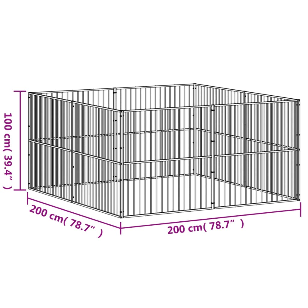 Hondenkennel 8 panelen gepoedercoat staal zwart