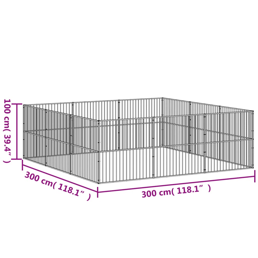 Hondenkennel 12 panelen gepoedercoat staal zwart