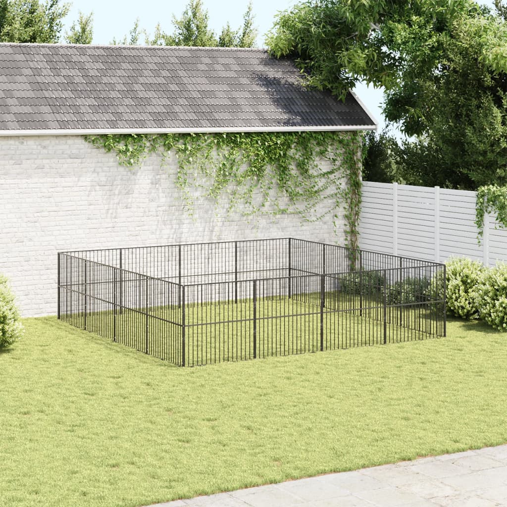 Hondenkennel 16 panelen gepoedercoat staal zwart