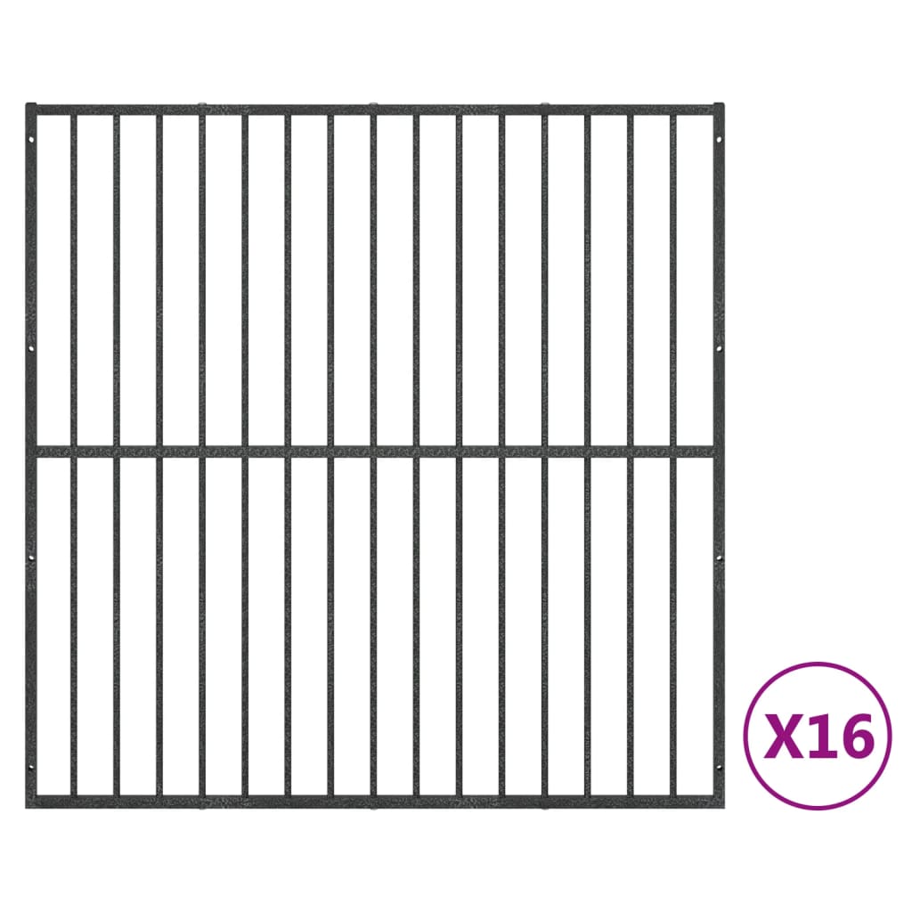 Hondenkennel 16 panelen gepoedercoat staal zwart