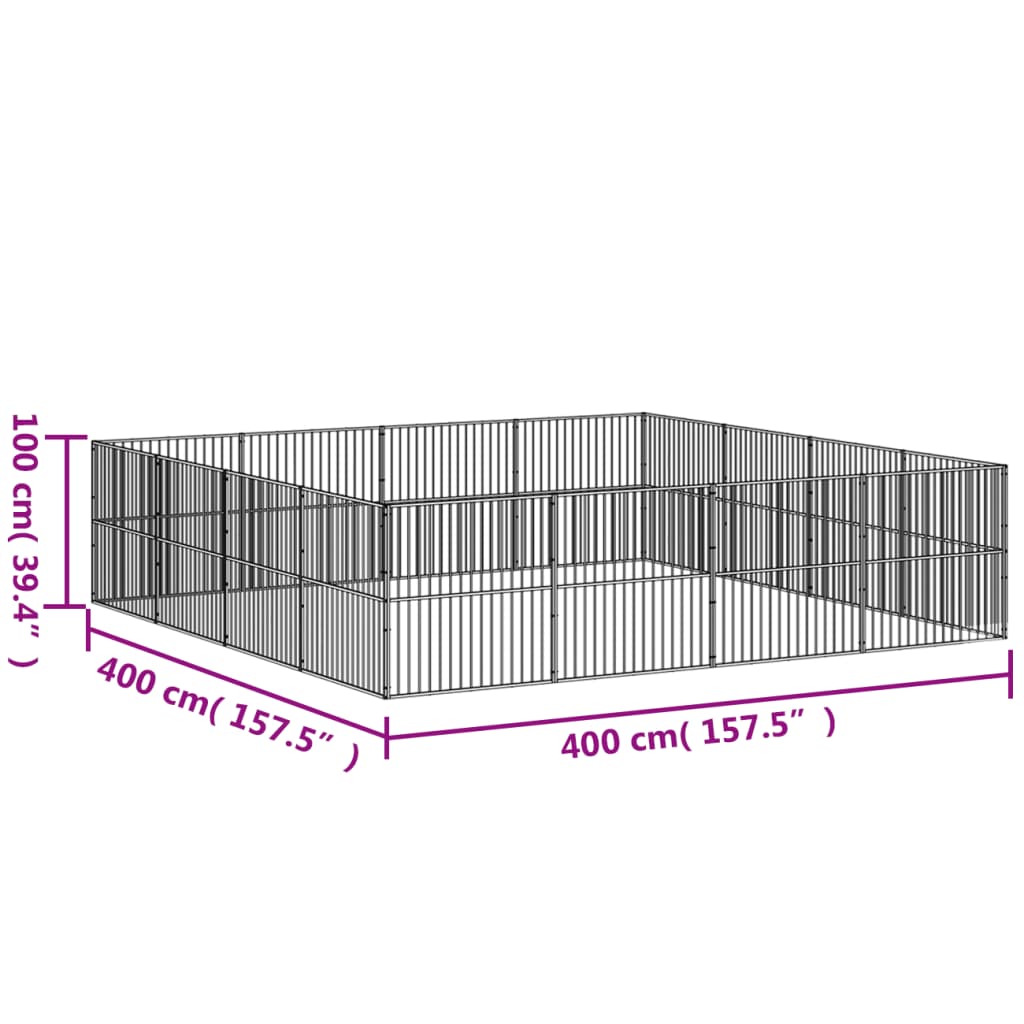 Hondenkennel 16 panelen gepoedercoat staal zwart