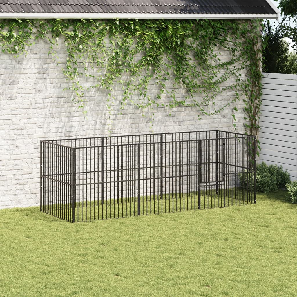 Hondenkennel 8 panelen gepoedercoat staal zwart