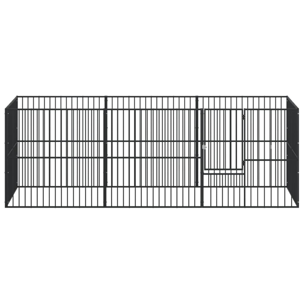 Hondenkennel 8 panelen gepoedercoat staal zwart