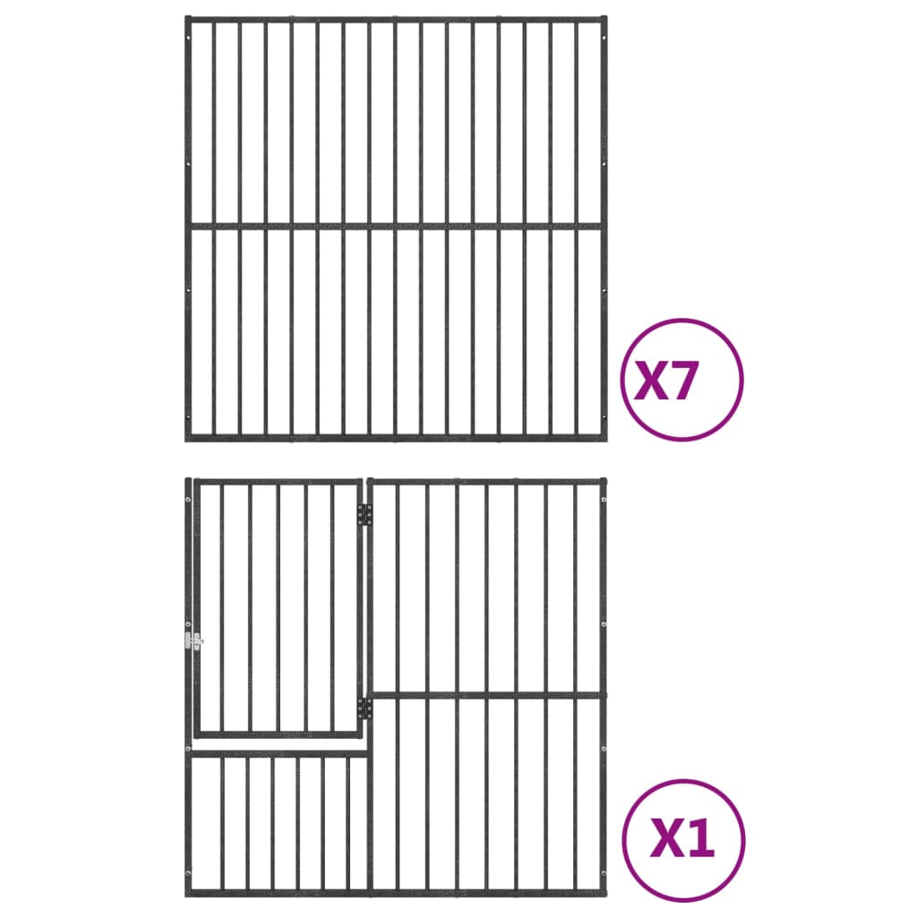 Hondenkennel 8 panelen gepoedercoat staal zwart