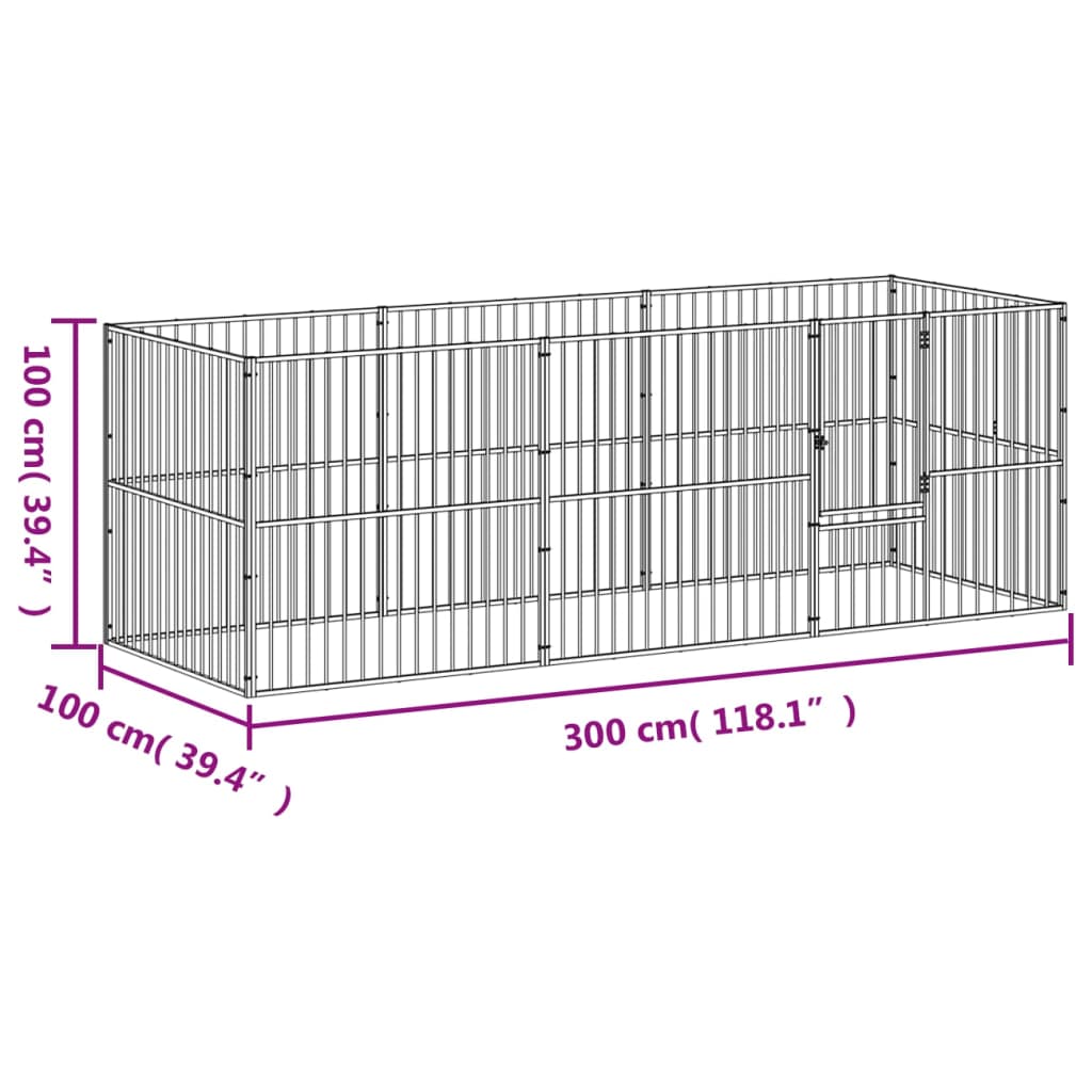 Hondenkennel 8 panelen gepoedercoat staal zwart